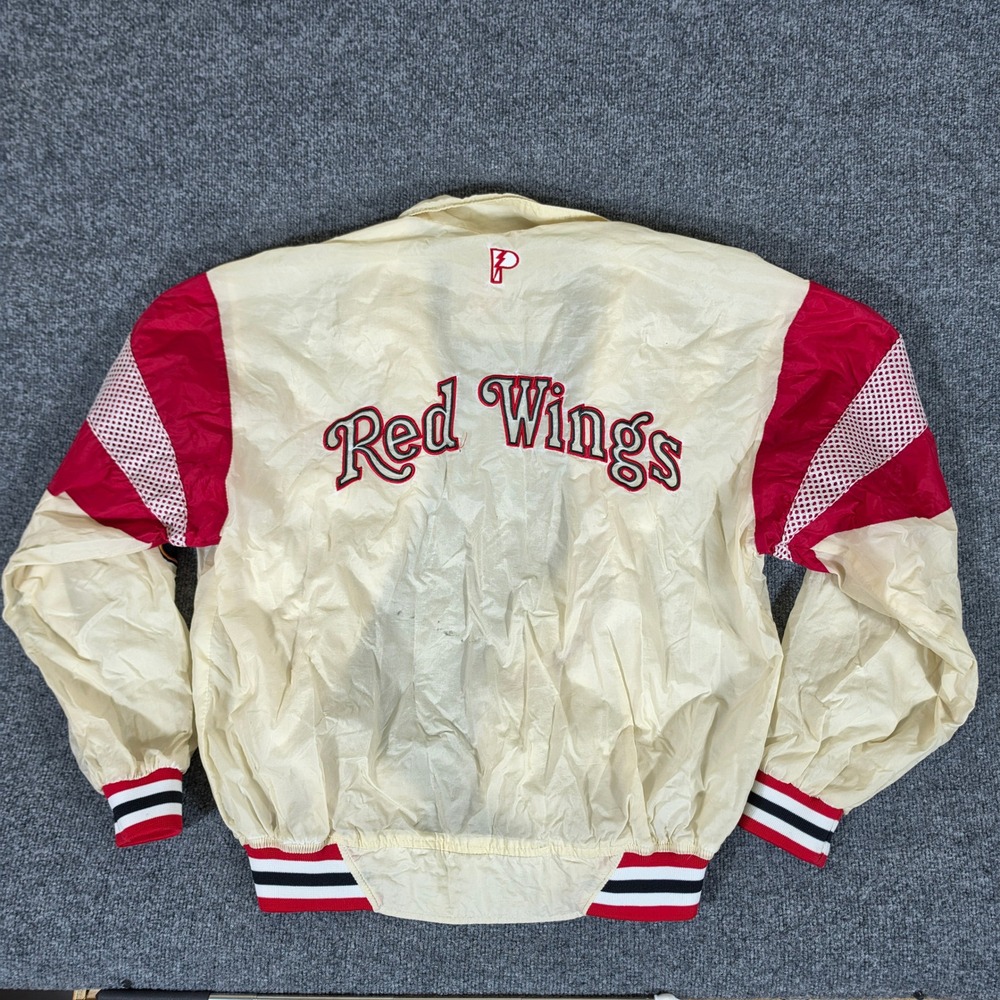 Vintage Pro Player Detroit Red Wings NHL Windbreaker Jacket Mens Med Cream FLAW
